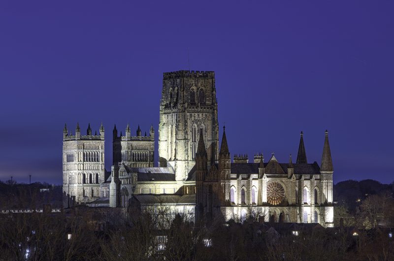 Durham Cathedral at dusk, City of Durham, County Durham, United Kingdom