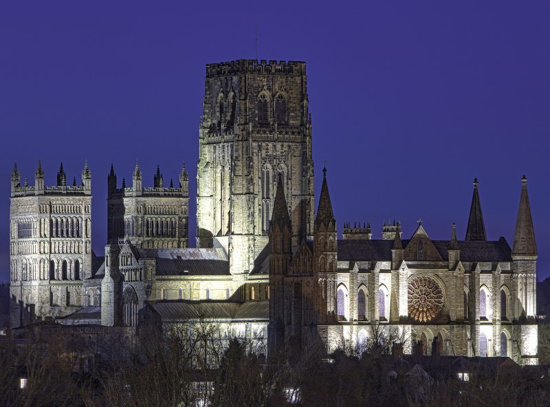 Durham Cathedral at dusk, City of Durham, County Durham, United Kingdom