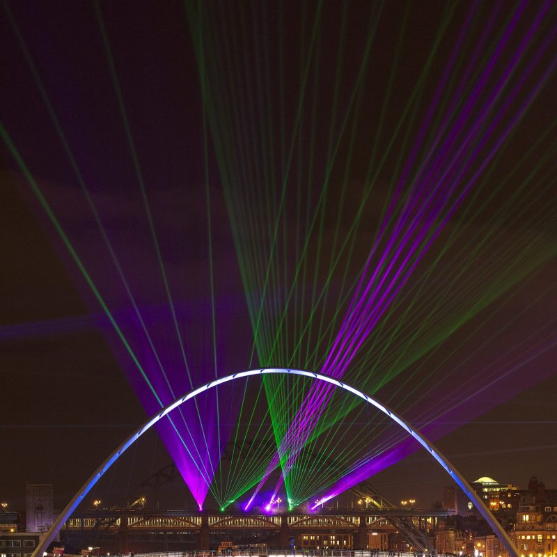 Laser display on New Year's Eve on Newcastle quayside, Newcastle upon Tyne, England, United Kingdom