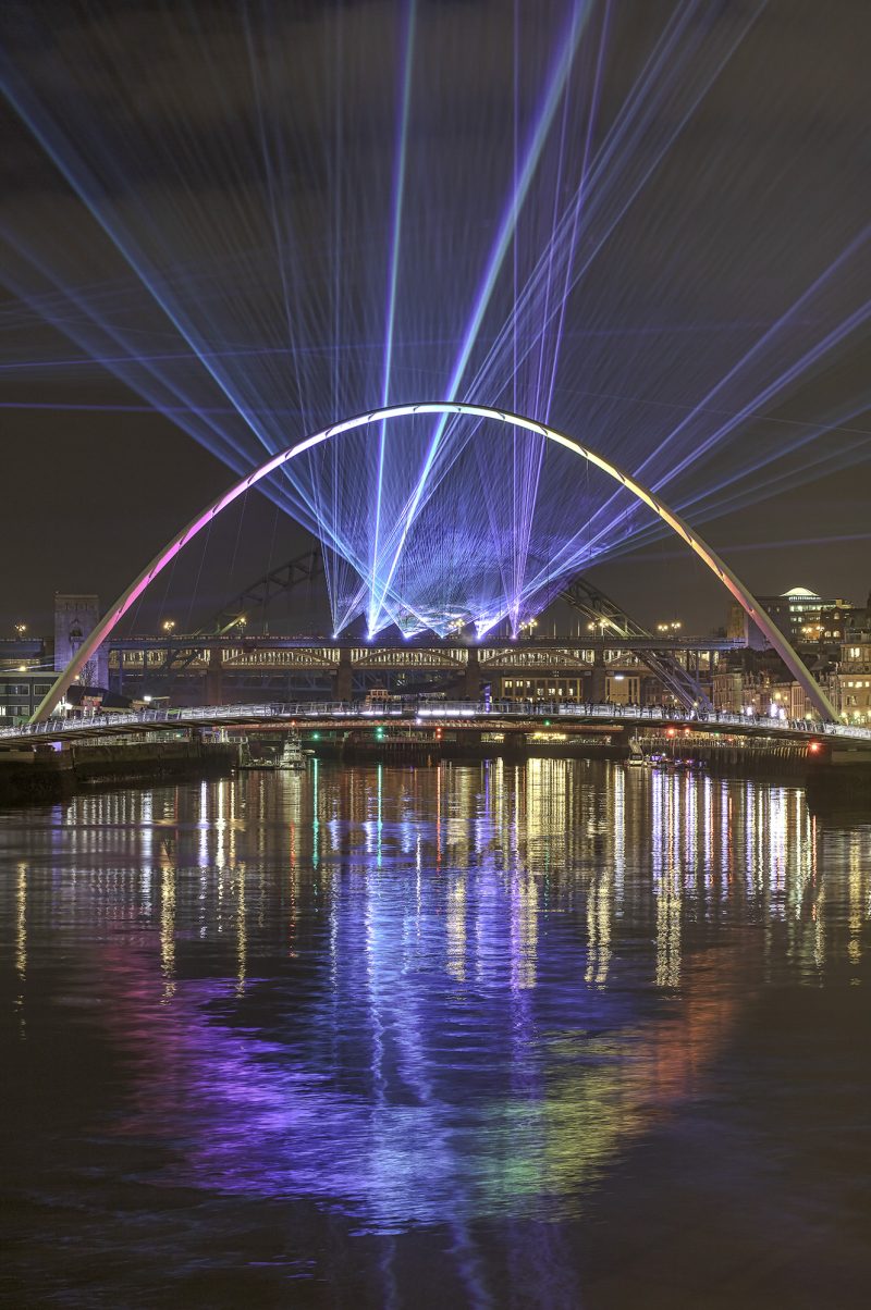 Laser display on New Year's Eve on Newcastle quayside, Newcastle upon Tyne, England, United Kingdom