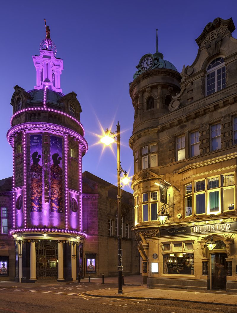 Sunderland Empire Theatre & Dun Cow Pub at dusk, Sunderland, Tyne & Wear, England, UK