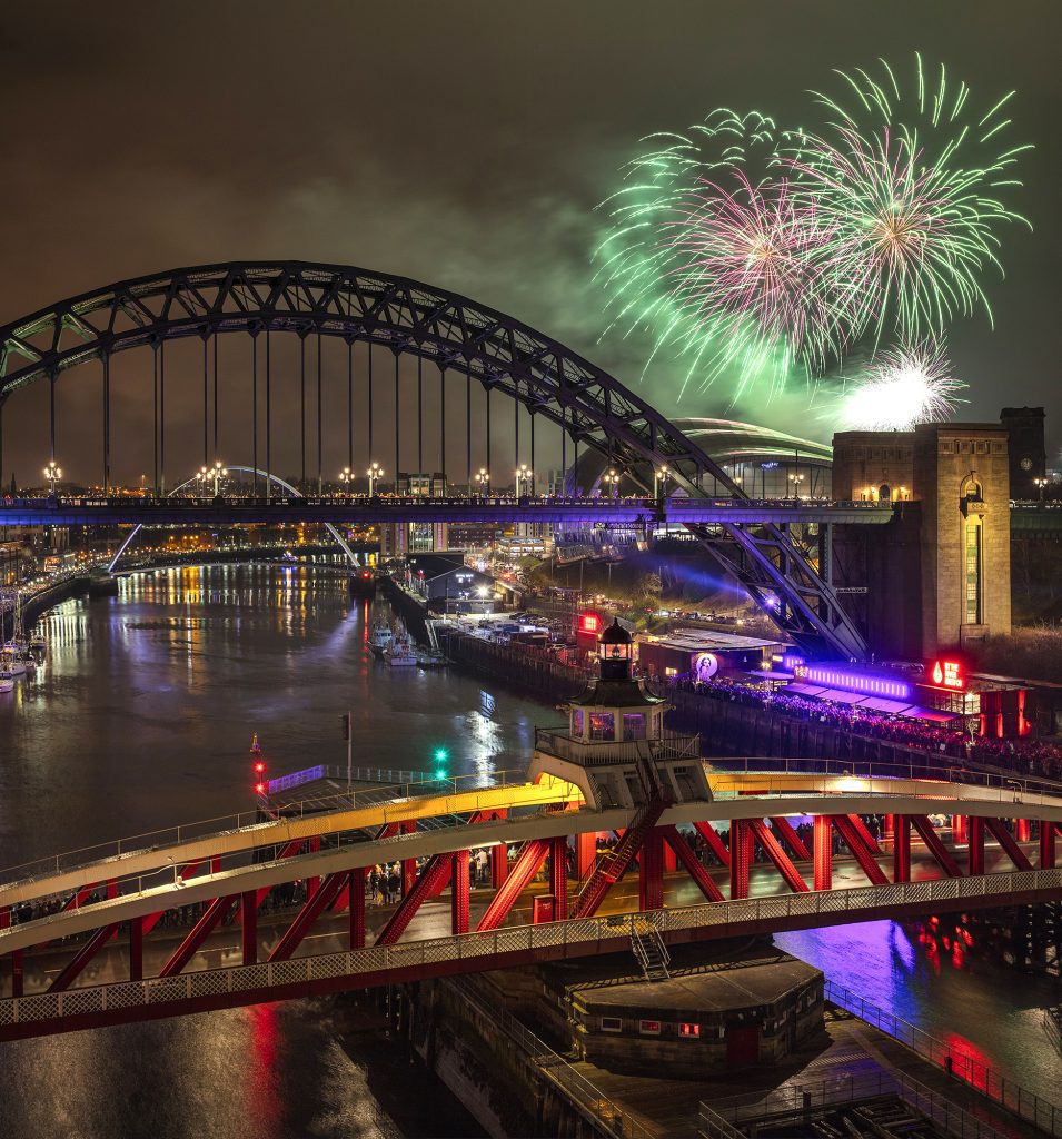 Fireworks on Newcastle Gateshead quayside, Newcastle upon Tyne, England