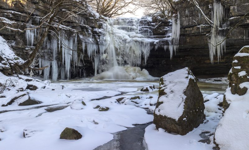 Summerhill Force in Winter near Bowlees, North Pennines, County Durham, England, UK