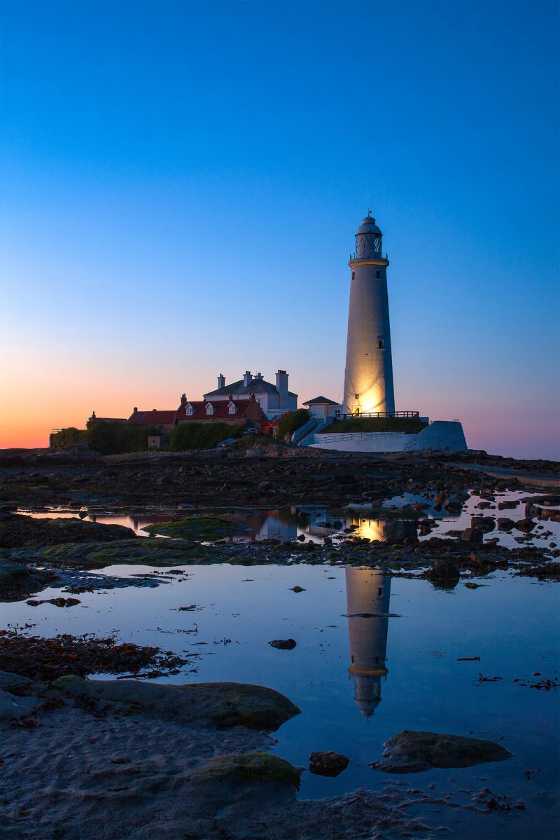 St Mary's Lighthouse at dusk, Whitley Bay, Tyne & Wear, England, UK