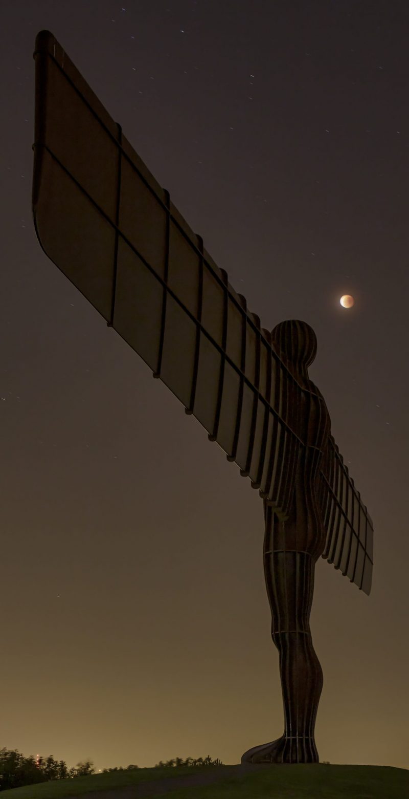 The Angel of the North & lunar eclipse, Gateshead, Tyne & Wear, England, UK
